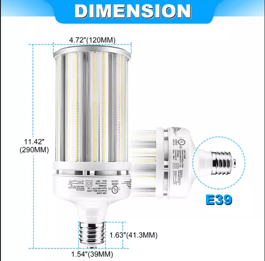 LED Corn Bulb, 125W, 400W HID Replacement, 17,500 Lumens, 5000K Daylight, E39 Base, 100-277 VAC - Lumens Depot