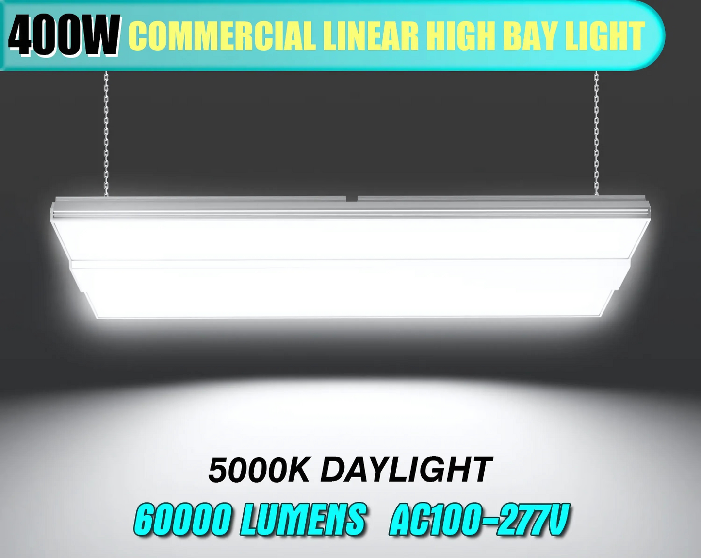 LED Linear High Bay Light, 2.2ft, 400W, CCT 5000K, 60,000 Lumens, 100-277 VAC - Lumens Depot