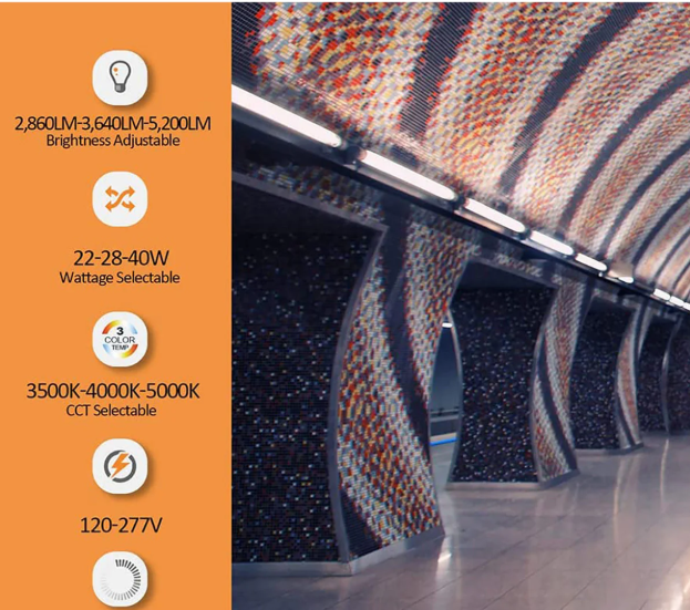 8FT LED Linear Strip Light, 3CCT Adjustable, 65W/75W/90W, Dimmable - Lumens Depot