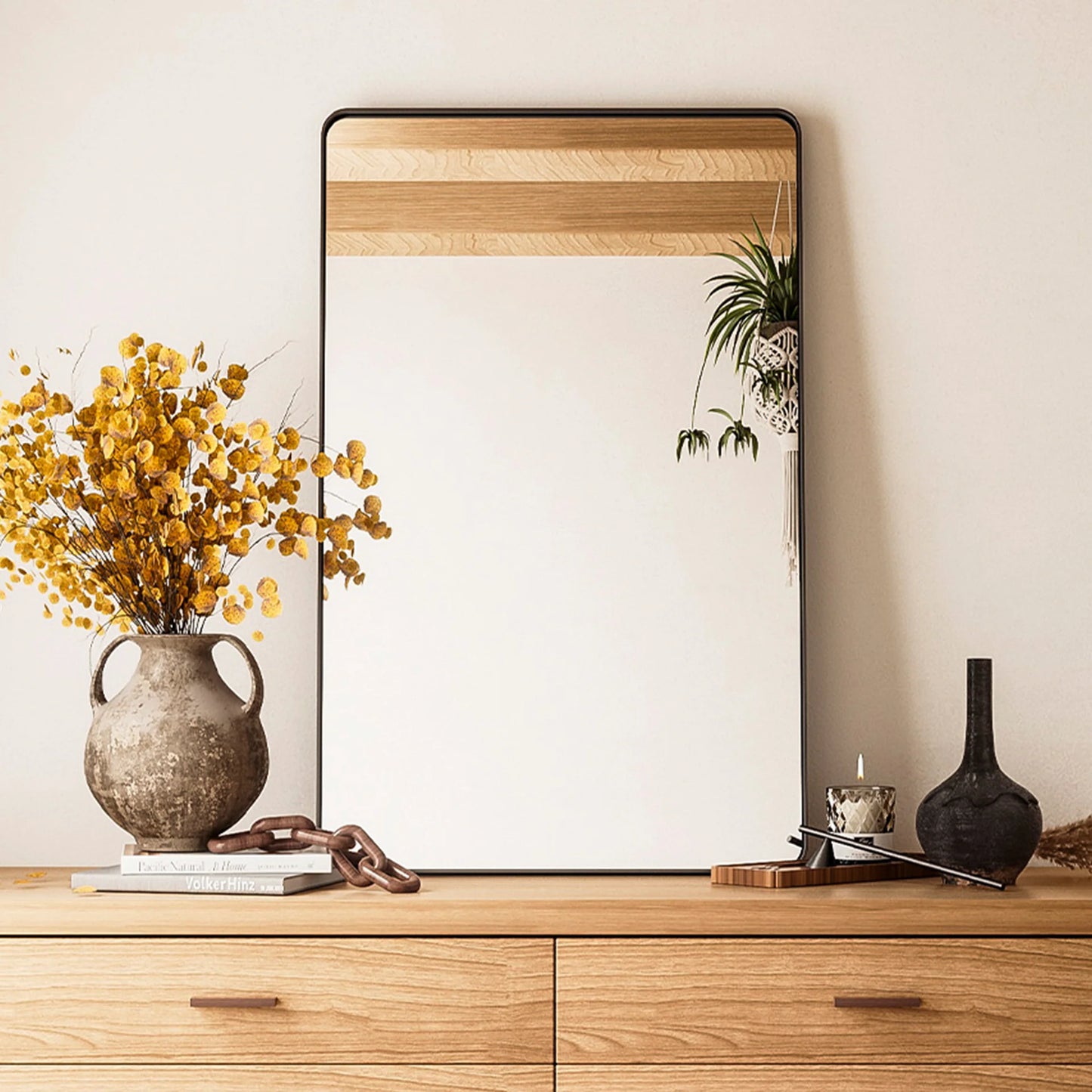 Black Round Corner Metal Frame Mirror – Adjustable Shelves – Surface or Recessed Mount - Lumens Depot