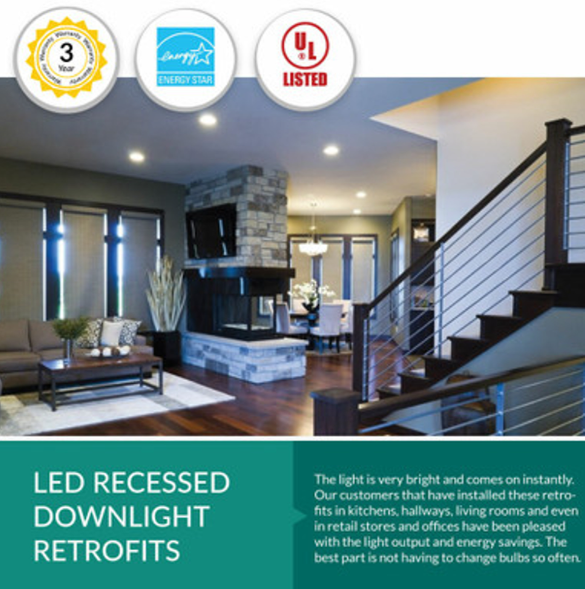 6 inches LED Baffle Retrofit Downlight – 14W, 1100 Lumens, 120V,5000K Daylight Smooth Trim,Dimmable - Lumens Depot