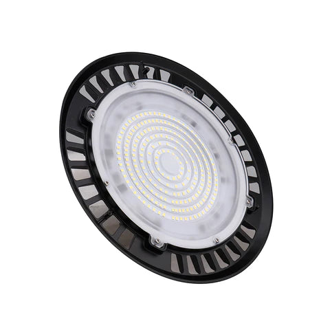 150W LED Round High Bay Light - 17250 Lumens - 5000K - 120V - DOB Technology - IP65 Waterproof - UL Listed - Black Housing - Lumens Depot