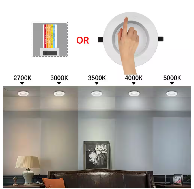4-Inch Canless Slim Recessed Downlight with Deep Baffle and 5CCT Adjustable Color Temperature - Lumens Depot