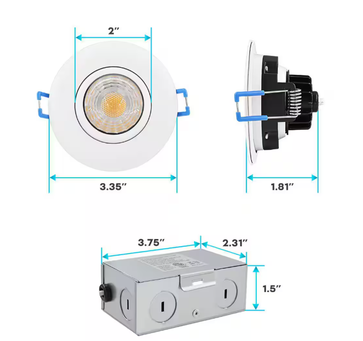 3-Inch Adjustable LED Gimbal Canless Recessed Light with Junction Box and 5CCT Selector - Lumens Depot