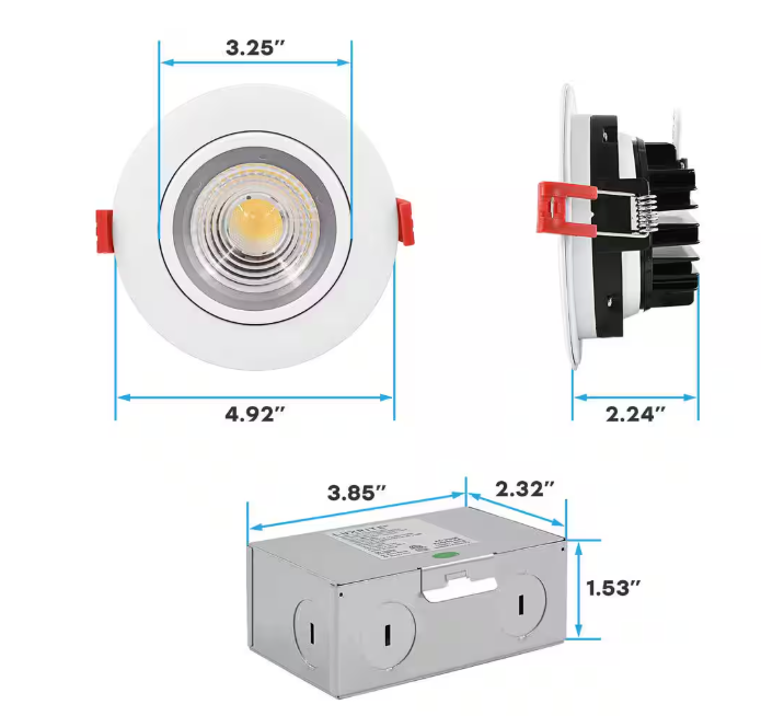 4-Inch Adjustable Swivel Canless Recessed Downlight with 5CCT Selector,120V,540 Lumens IC Rated Damp Rated - Lumens Depot