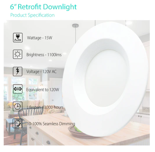 6" Smooth Retrofit Downlight – 1100 Lumens, ETL & Energy - Lumens Depot