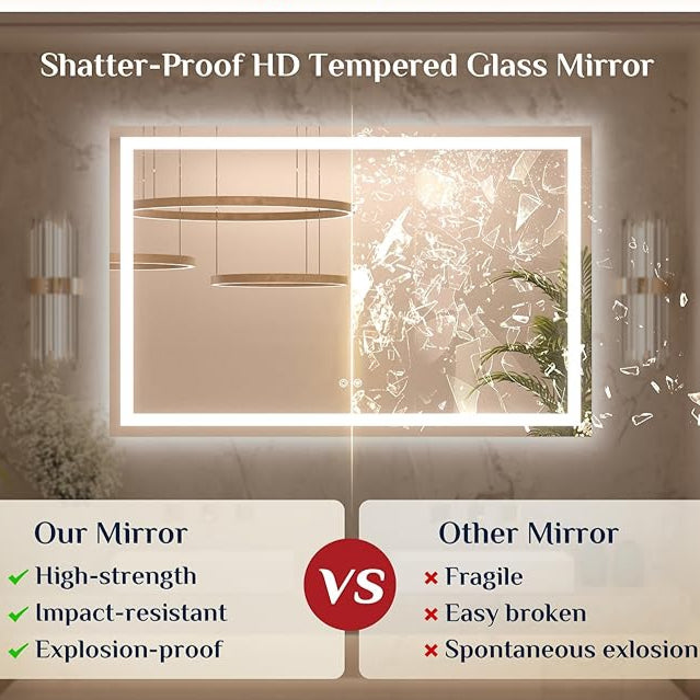 LED Bathroom Mirror with Front and Back Lighting – Single Light Strip - Dimmable - Anti-Fog - Wall Mounted Vanity Mirror - Lumens Depot