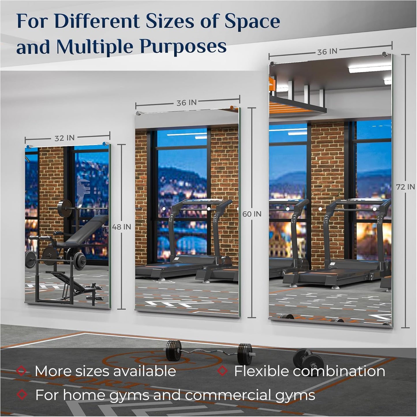 Gym Mirror Set (2 Pieces) – Large Wall-Mounted Mirrors for Home Gym - Fitness Studio - and Commercial Use - Lumens Depot