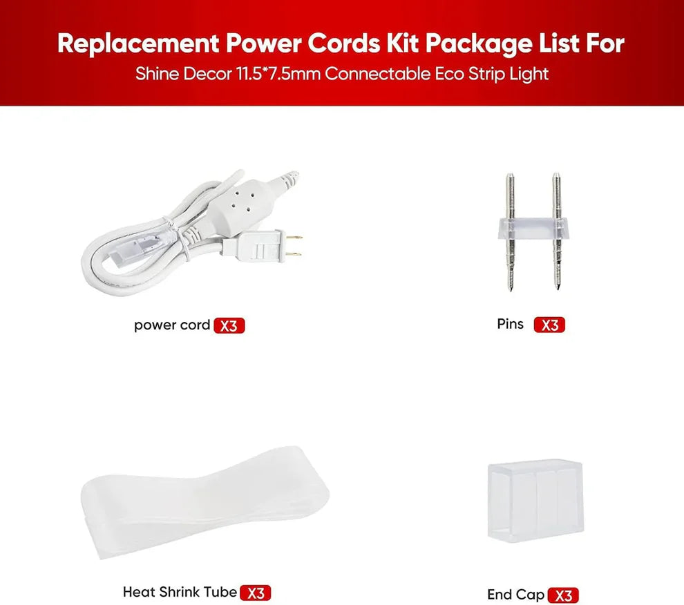110V Extra Power Cord Pack for 11.5x7.5mm Eco LED Strip