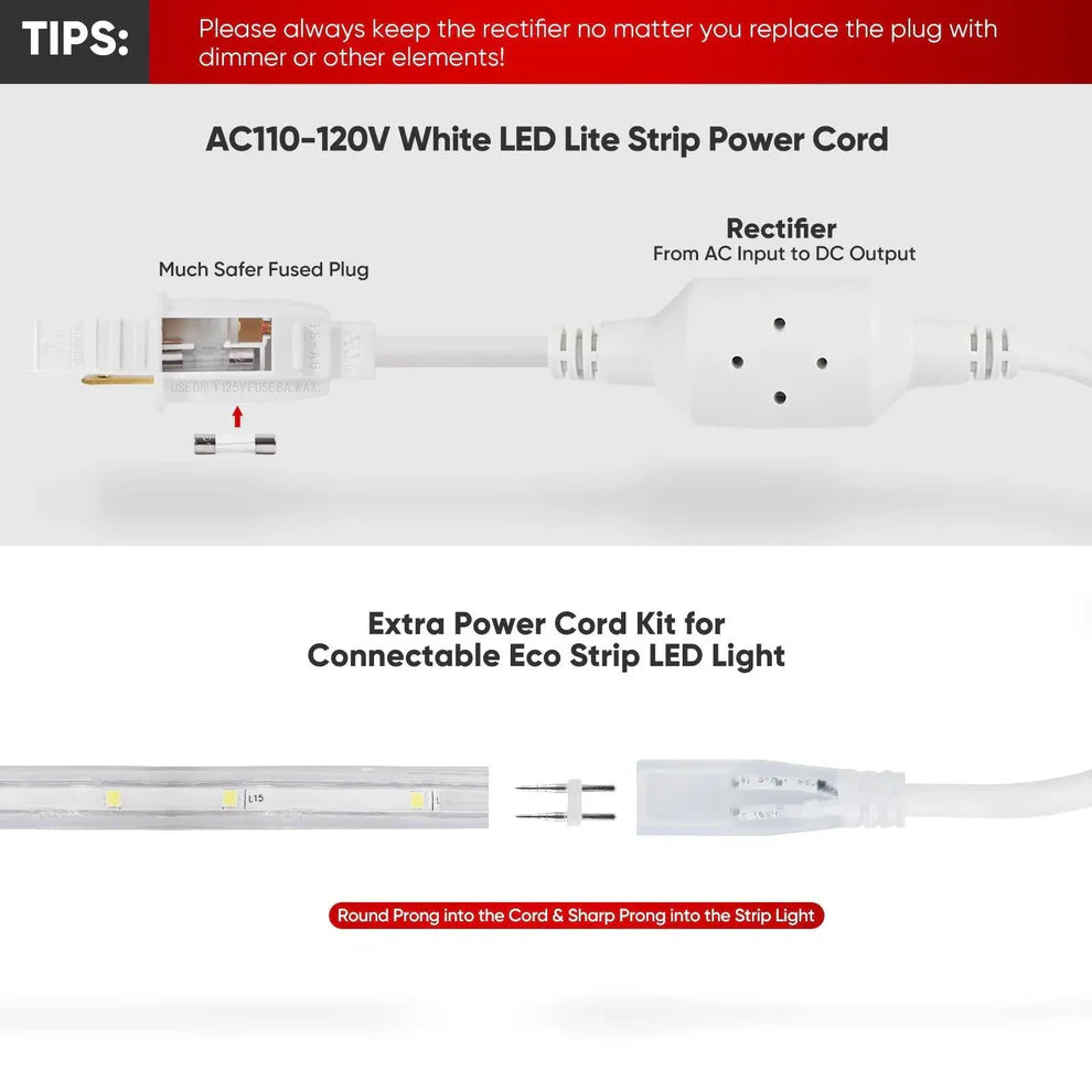 Extra Power Cord Pack for 110V 7x10mm Lite Strip LED Lights - Lumens Depot
