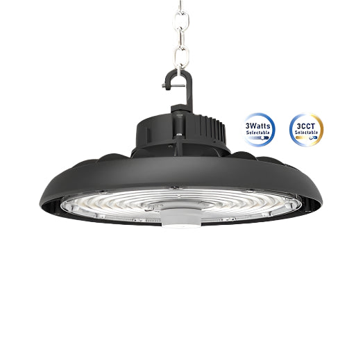 6FT Cord Dimmable Round LED High Bay Light - 240W/200W/150W - Energy-Efficient - High Lumen Output & Audio Jack Sensor Base - Lumens Depot