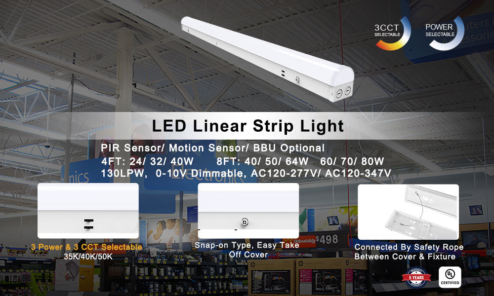 8FT LED Linear Strip Light - 24W/32W/40W - Energy-Efficient & High Lumen Output - Lumens Depot