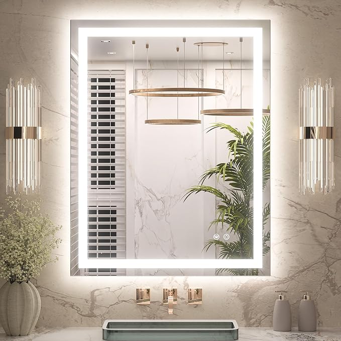 LED Bathroom Mirror with Front and Back Lighting – Single Light Strip - Dimmable - Anti-Fog - Wall Mounted Vanity Mirror - Lumens Depot