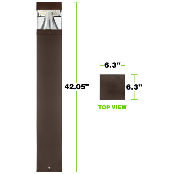 Adjustable Square Pole LED Bollard Lights – 24W/19W/14W - Modern Outdoor Pathway Lighting - Customizable Wattage & Color - Lumens Depot