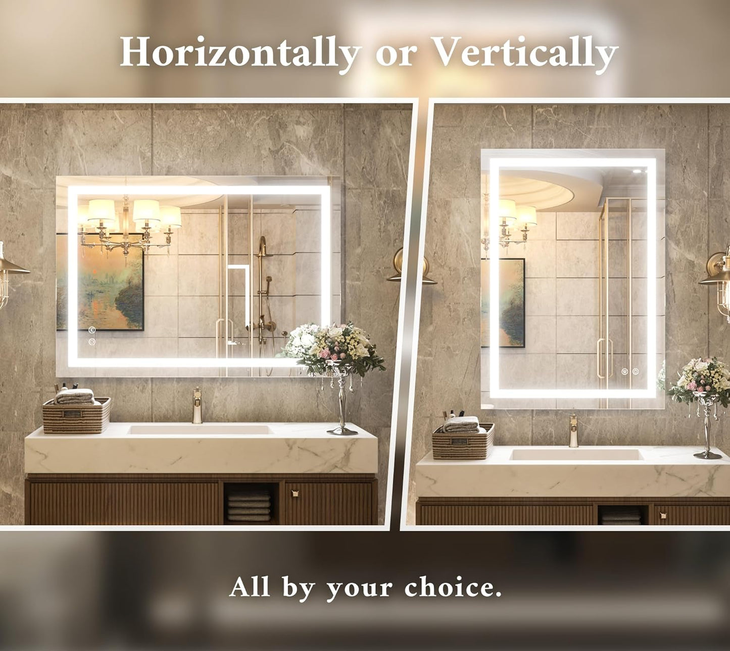 Modern Frontlit LED Vanity Mirror – Anti-Fog - Shatterproof - Dimmable Wall-Mounted Bathroom Mirror - Lumens Depot