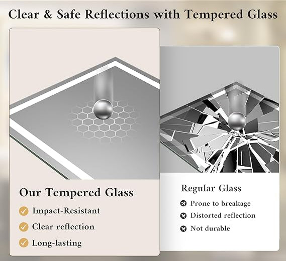 Modern Frontlit LED Vanity Mirror – Anti-Fog - Shatterproof - Dimmable Wall-Mounted Bathroom Mirror - Lumens Depot