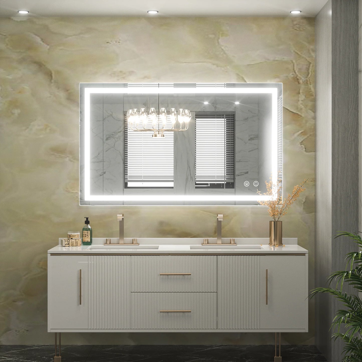 Modern Frontlit LED Vanity Mirror – Anti-Fog - Shatterproof - Dimmable Wall-Mounted Bathroom Mirror - Lumens Depot