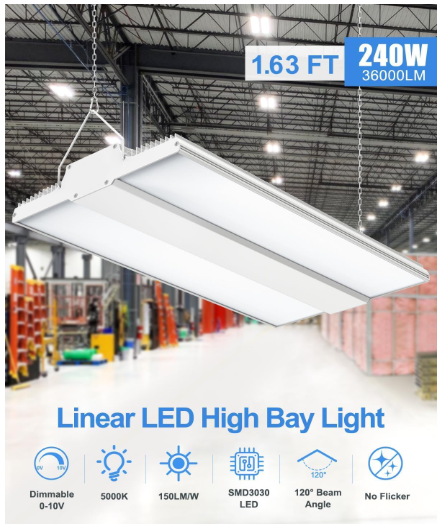 LED Linear High Bay Light, 1.6ft, 240W, CCT 5000K, 36,000 Lumens, 100-277 VAC - Lumens Depot