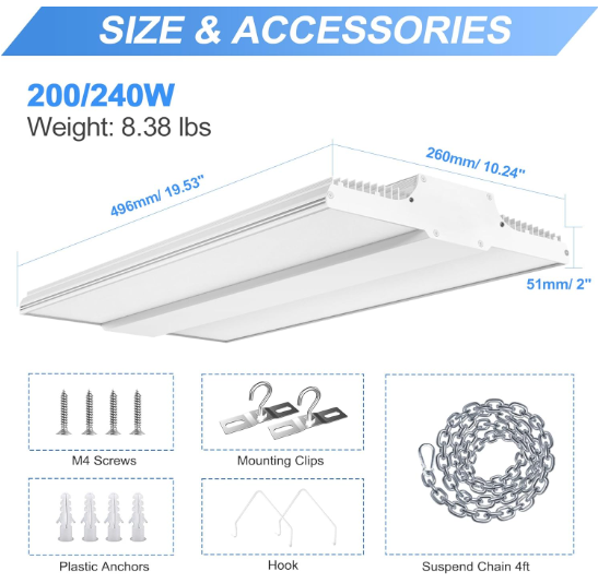 LED Linear High Bay Light, 1.6ft, 240W, CCT 5000K, 36,000 Lumens, 100-277 VAC - Lumens Depot