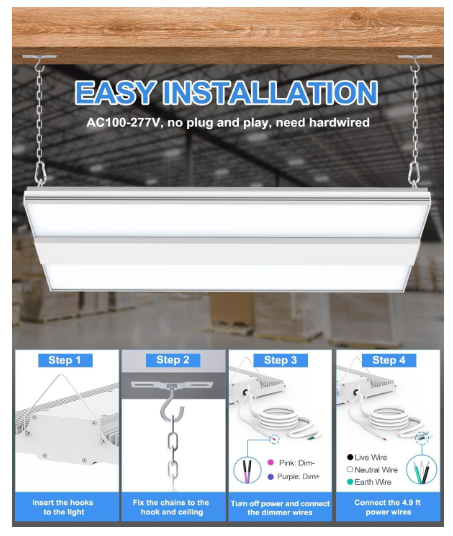 LED Linear High Bay Light, 1.6ft, 240W, CCT 5000K, 36,000 Lumens, 100-277 VAC - Lumens Depot