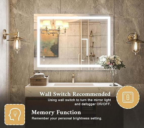 Modern Frontlit LED Vanity Mirror – Anti-Fog - Shatterproof - Dimmable Wall-Mounted Bathroom Mirror - Lumens Depot