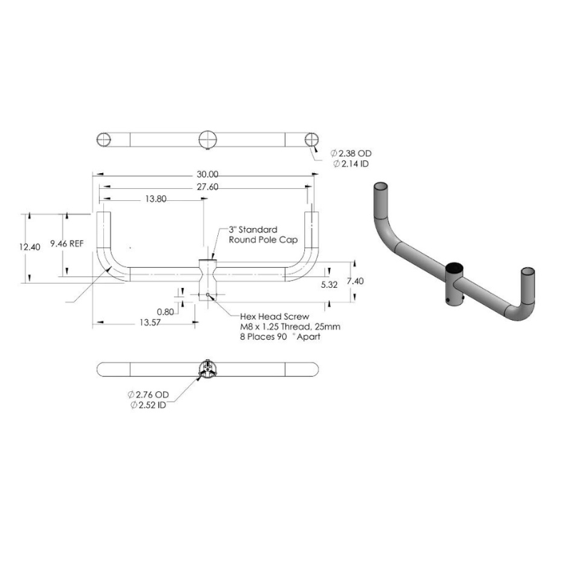 Mounting Bracket for 2-3/8” O.D. Tenon - Dual Fixture Capability with Adjustable Fitters - Lumens Depot