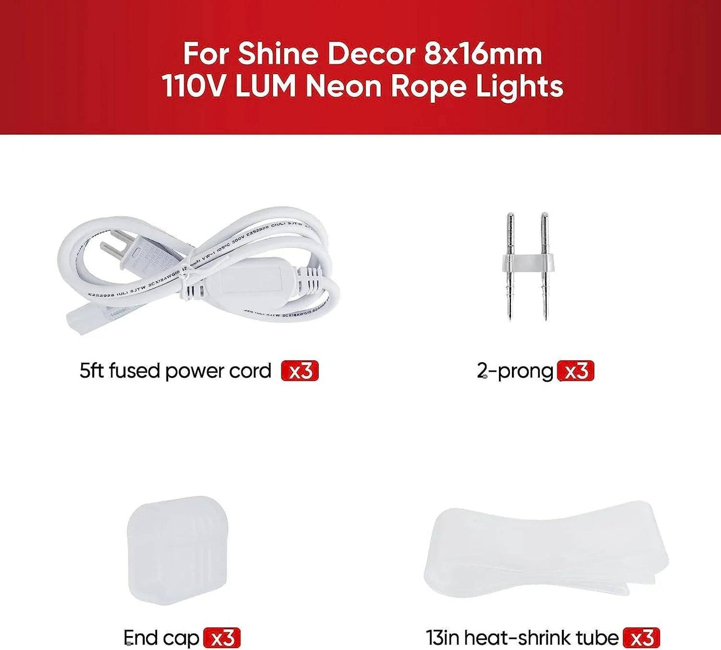 Extra 5ft Power Cord for 110V Led Neon Rope Light Super Bright - Lumens Depot