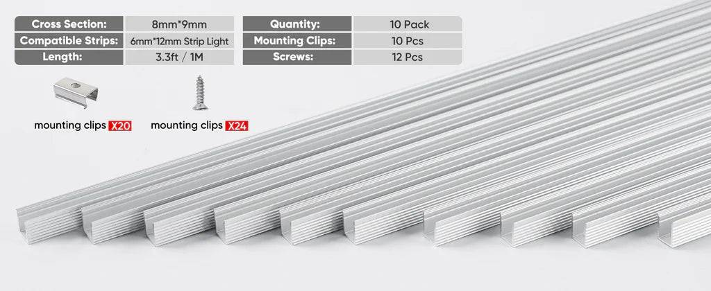 3.3FT Aluminum Channel Track for 12V/24V Silicone Neon LED Strip Lights - Lumens Depot