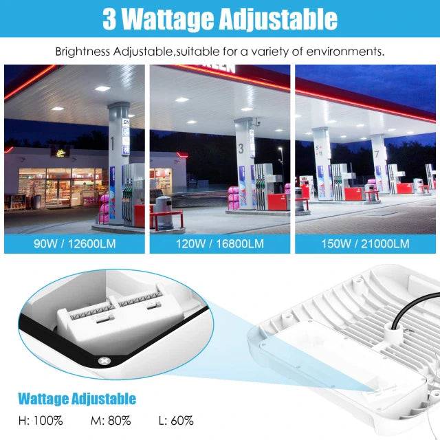 90W/120W/150W Dimmable LED Canopy Light with CCT Selectable 4500K/5000K/5700K - IP65 Rated - Lumens Depot