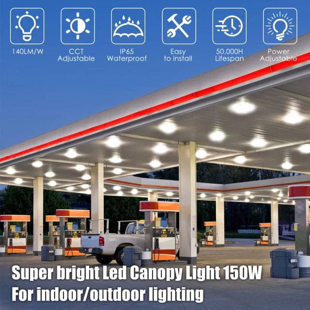 90W/120W/150W Dimmable LED Canopy Light with CCT Selectable 4500K/5000K/5700K - IP65 Rated - Lumens Depot