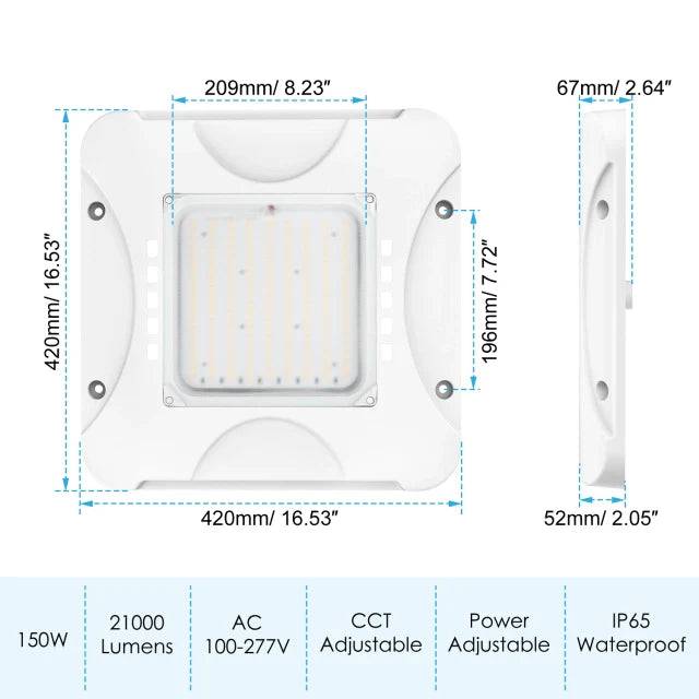 90W/120W/150W Dimmable LED Canopy Light with CCT Selectable 4500K/5000K/5700K - IP65 Rated - Lumens Depot