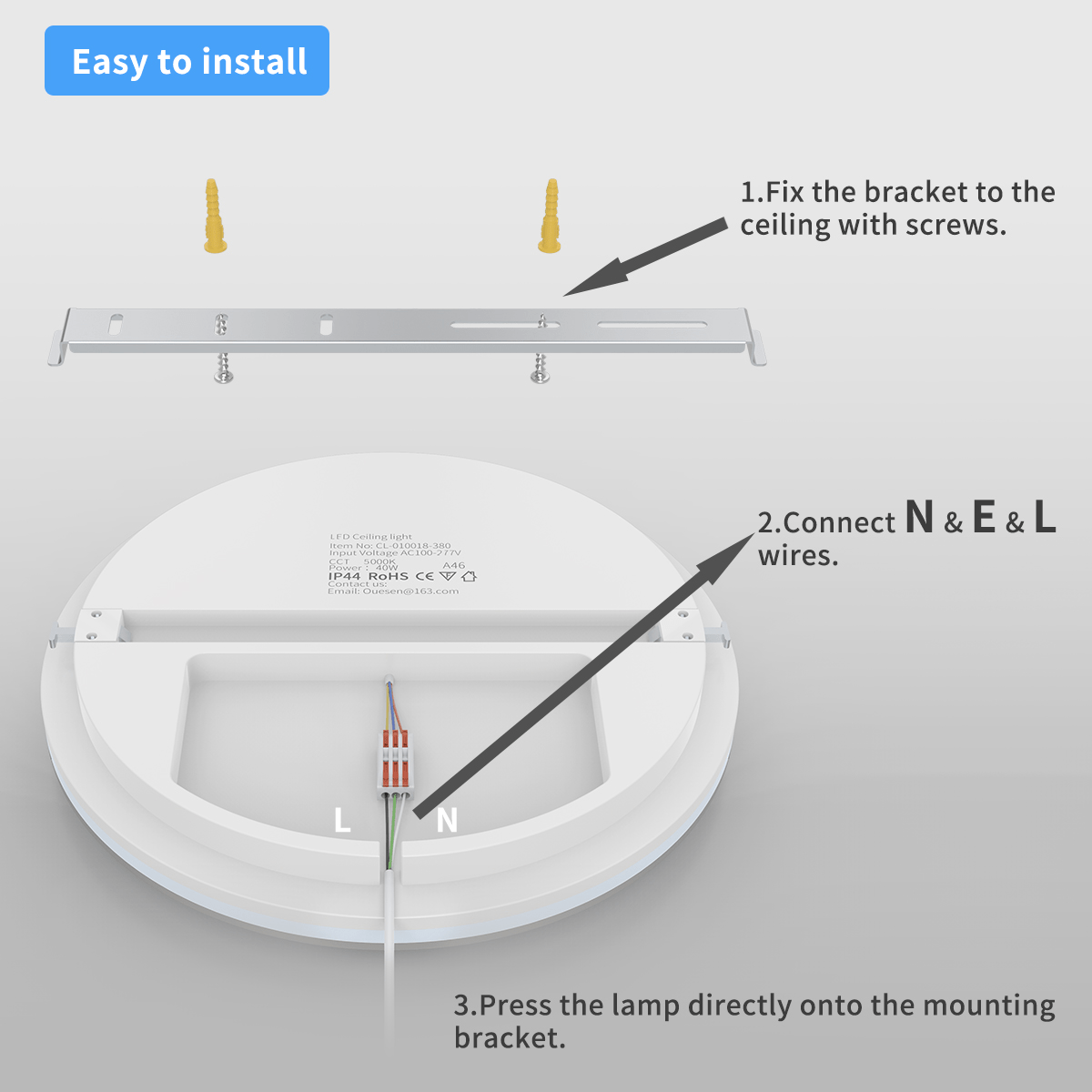15-Inch Round LED Flush Mount Ceiling Light - AC100-277V, 40W, 3800 Lumens, 5000K Daylight, Energy-Efficient, and IP44 - Lumens Depot