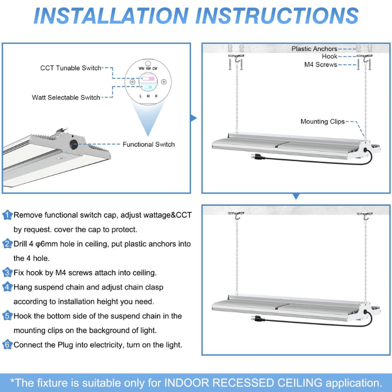 LED Linear High Bay Light, 1.8ft, 200W/240W/300W, CCT 3000K/4000K/5000K, 45,000 Lumens, 100-277 VAC - Lumens Depot