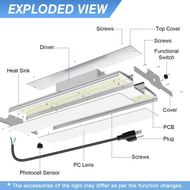 LED Linear High Bay Light, 1.8ft, 200W/240W/300W, CCT 3000K/4000K/5000K, 45,000 Lumens, 100-277 VAC - Lumens Depot