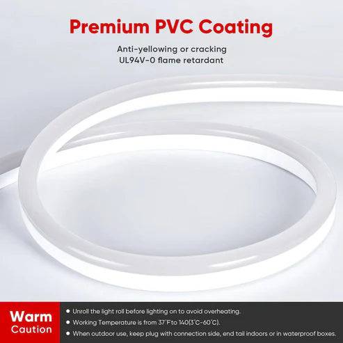 110-130V Cool White LED Neon Rope Light -6500K- 7mm x 14.5mm-7W/Meter and 220LM/W -Dimmable, Flexible, IP65 Waterproof, Cuttable for Home & Commercial Use - Lumens Depot