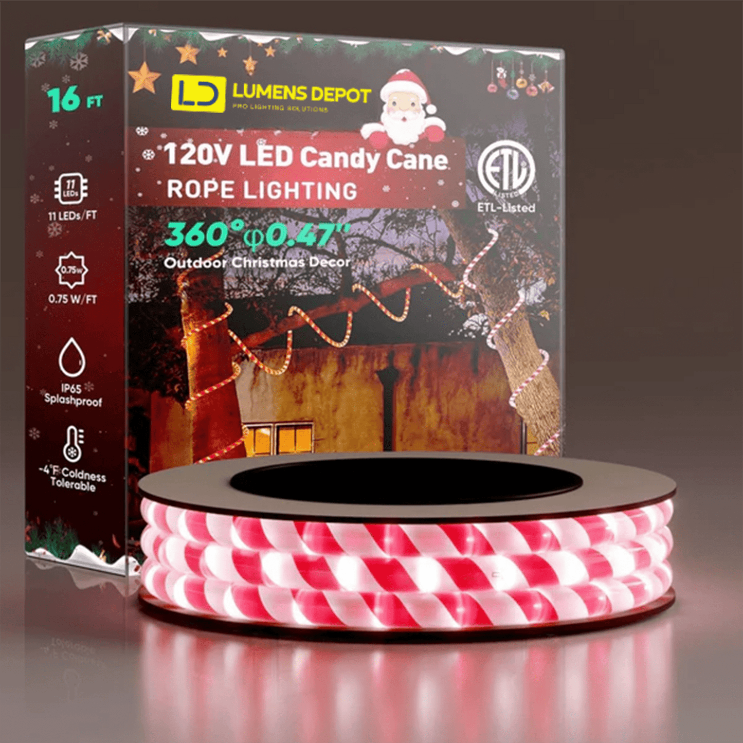 110V Candy Cane Christmas Rope Light - 11000K Cool White - Lumens Depot