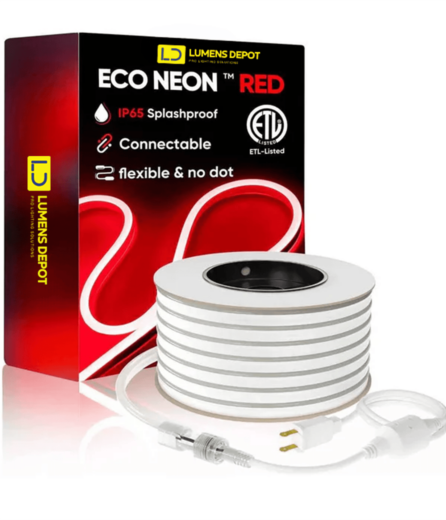 110V-120V Red Neon LED Rope Light - 8mmX16mm,Commercial Grade, IP65, 6 Watts/M -Cuttable, dimmable, could be hardwired ETL Listed- Plug and Play - Lumens Depot