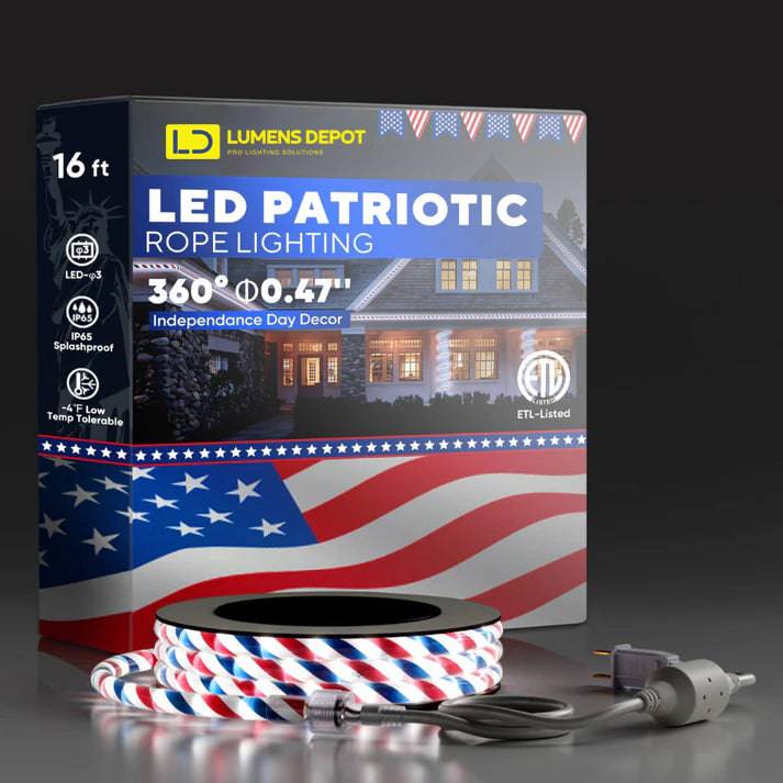 110V Red, White, and Blue Patriotic Rope Light - 11000K LED - Lumens Depot
