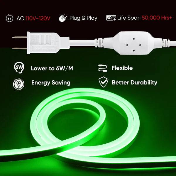 110V Eco Green Neon Rope Light – Energy Efficient, 189 Lumens/M - Lumens Depot