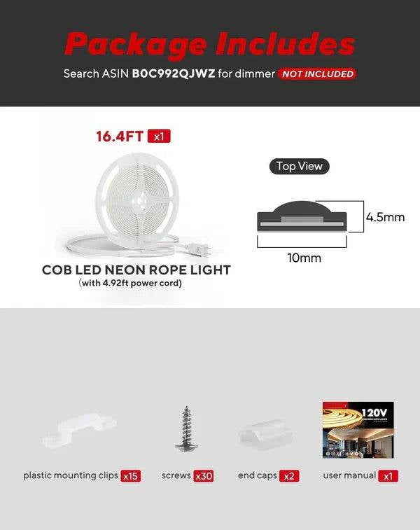 110-120V Blue COB Peel and Stick Tape Light (10mmx4.5mm),800Lm/W, IP65, Cuttable, dimmable, flicker-free - Plug and Play and hardwired - Lumens Depot