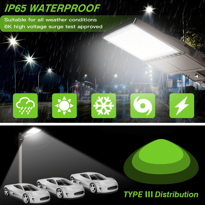 200W LED Parking Lot Light, 28,000LM – UL & DLC Listed, 5000K Shoebox Pole Light with Slip Fitter, IP65 Waterproof for Commercial Streets, Area Lighting & Outdoor Sports Courts (100-277V, Brown) - Lumens Depot