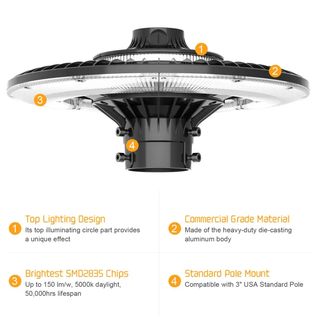 80W/60W/48W Led Post Top Lights With Photocell CCT 3000K/4000K/5000K, 10,089 Lumens IP65 Waterproof ETL cETL DLC approved - Lumens Depot