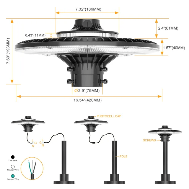 80W/60W/48W Led Post Top Lights With Photocell CCT 3000K/4000K/5000K, 10,089 Lumens IP65 Waterproof ETL cETL DLC approved - Lumens Depot