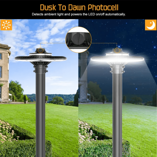 150 Watt LED Post Top Light with Photocell,3000K/4000K/5000K color Temperature and 18,617 Lumens - ETL and DLC Listed - Lumens Depot