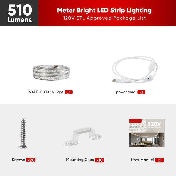 110V Super Bright Double Row LED Strip, Warm White 2800K, 510 Lumens/M - Lumens Depot