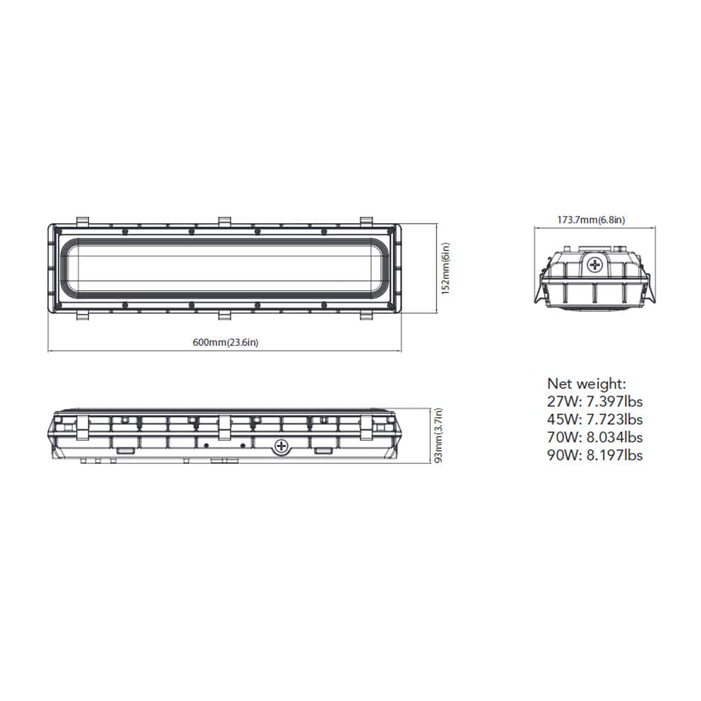 8FT LED Vapor Tight Light, 65-90W, 3CCT, 120-277V, 130LM/W, Dimmable, UL/DLC Listed - Lumens Depot