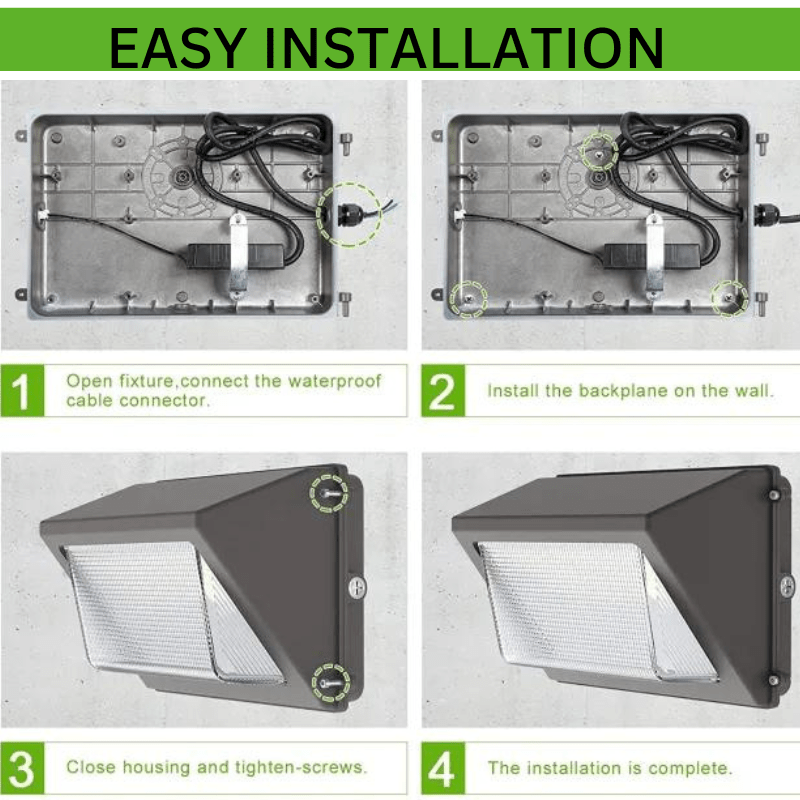 100W LED Wall Pack Light with Built-in Photocell Sensor, Adjustable Wattage (100W/80W/60W) & CCT (3000K/4000K/5000K), 130lm/W – UL & DLC Listed - Lumens Depot