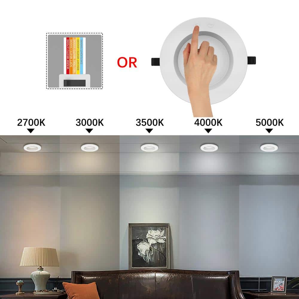4-Inch Canless Slim Recessed Downlight with Deep Baffle and 5CCT Adjustable Color Temperature - Lumens Depot