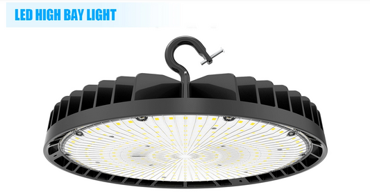 240W LED High Bay Light, 33,600LM, 5000K, IP65 Commercial UFO Warehouse Lighting Fixture, BI 240W/200W/150W, 100-277VAC, Black, 0-10V Dimmable - Lumens Depot