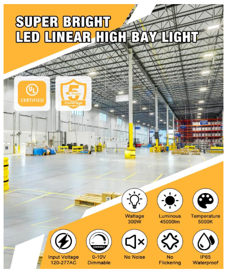 LED Linear High Bay Light, 3ft, 300W, CCT 5000K, 45,000 Lumens, 100-277V - Lumens Depot